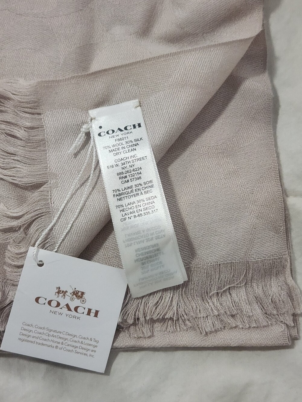 NEW Coach Signature C Wrap Scarf Oatmeal Wool Silk F86011 , new with tags. 